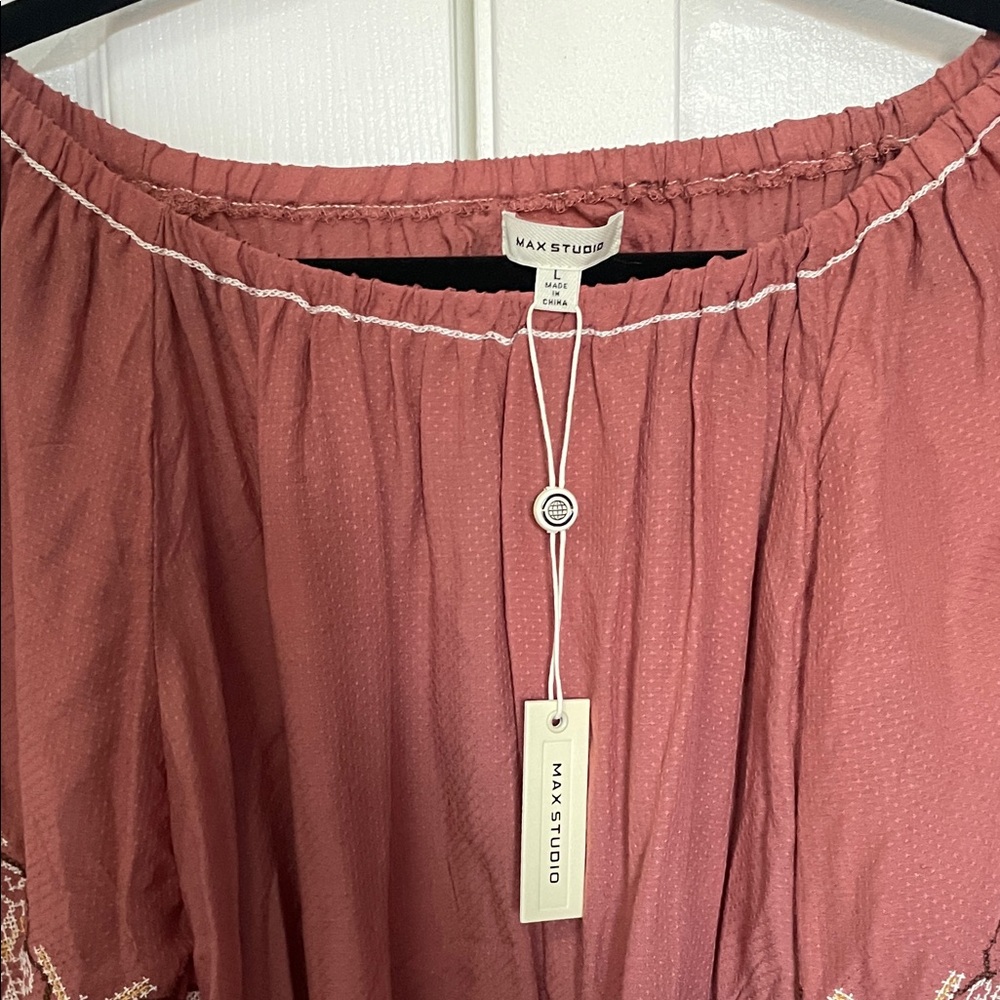 NWT Max Studio Terracotta Embroidered Blouse - Picture 3 of 6